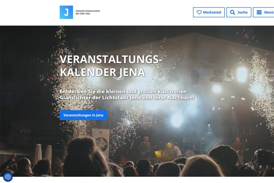 Screenshot von der Startseite des Veranstaltungskalenders Jena